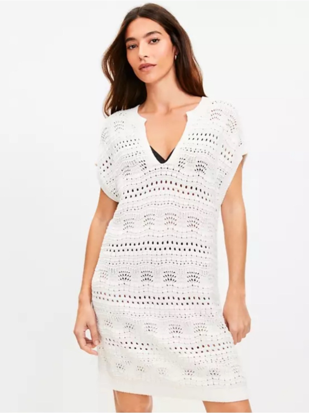 LOFT White Crochet V‑Neck Beach Swim Coverup